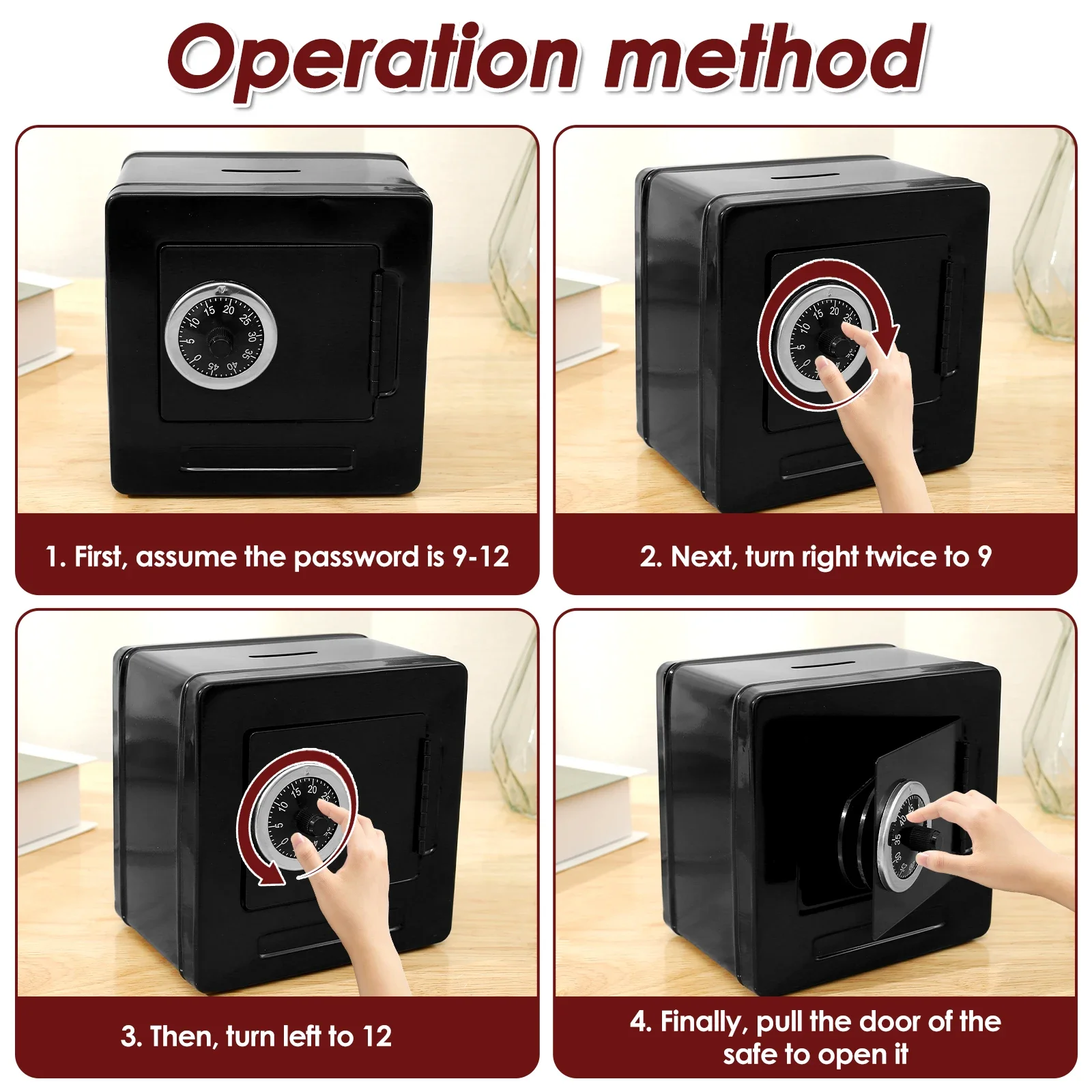 Piggy Bank Cash Box with Combination Lock Safe Storage Box Piggy Bank Black Coin Bank Multipurpose Cash Storage Box Money Saving