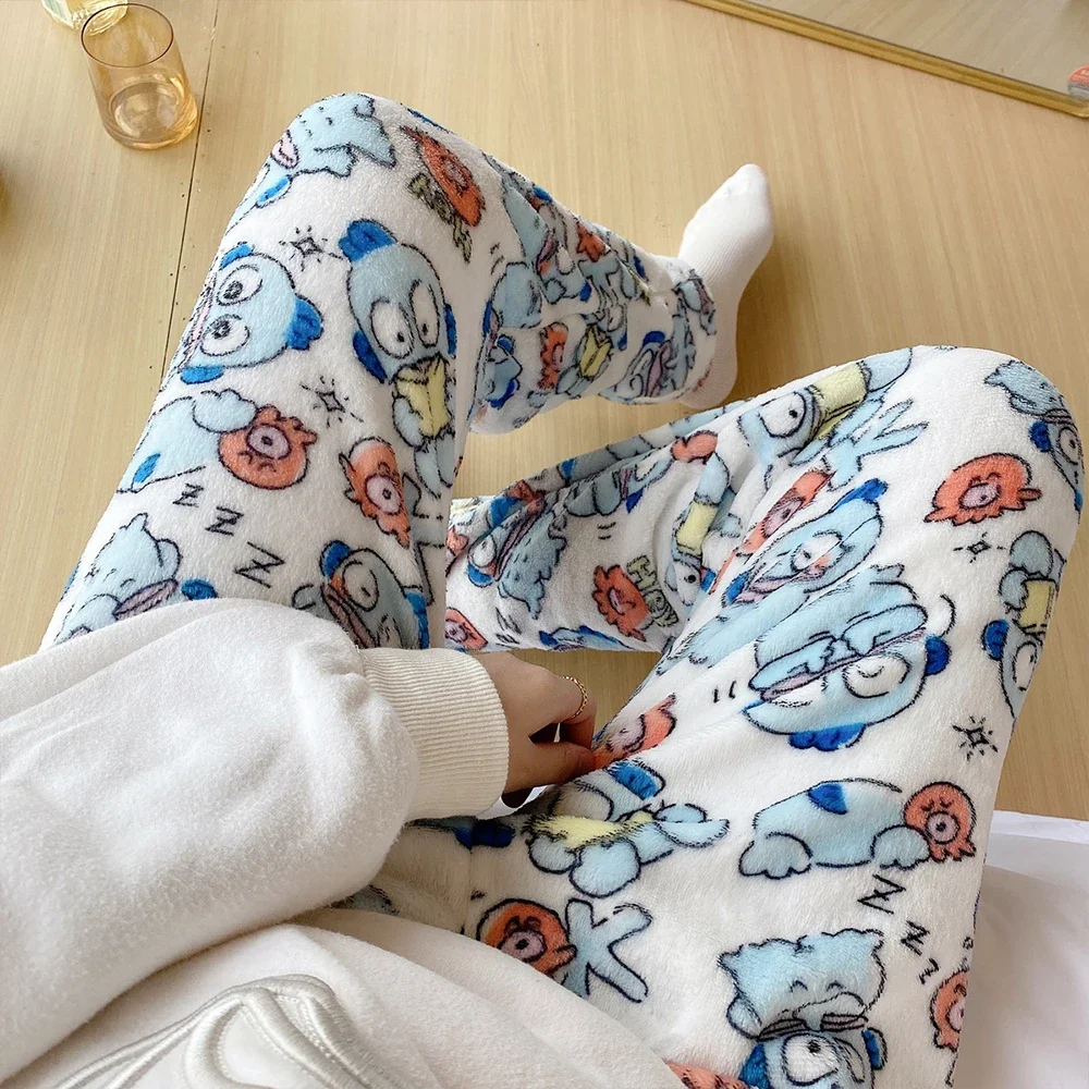 Kawaii Pochacco Frauen Plüsch Pyjama Hosen Sanrioed Anime Hallo Kitty Hosen Winter Plus Samt Warme Hosen Freizeit Home Fashion