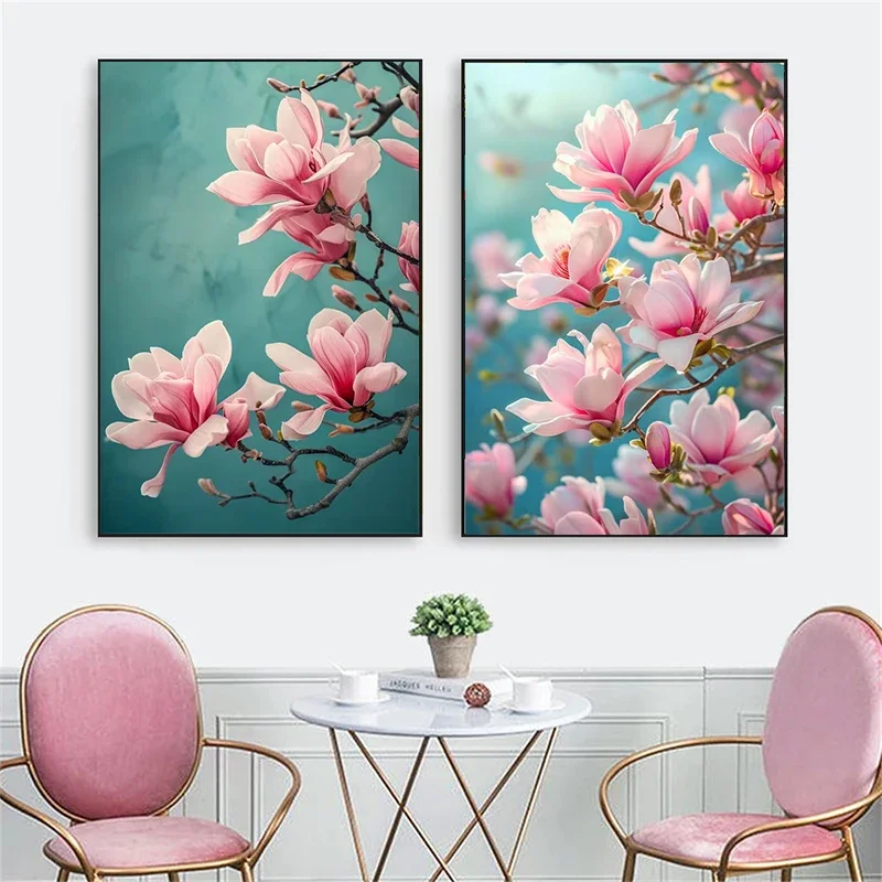 Multiple sizes 1pc frameless Canvas Painting,Beautiful Magnolia Flowers Posters Print Modern HD Plants Flowers Canvas Painting W