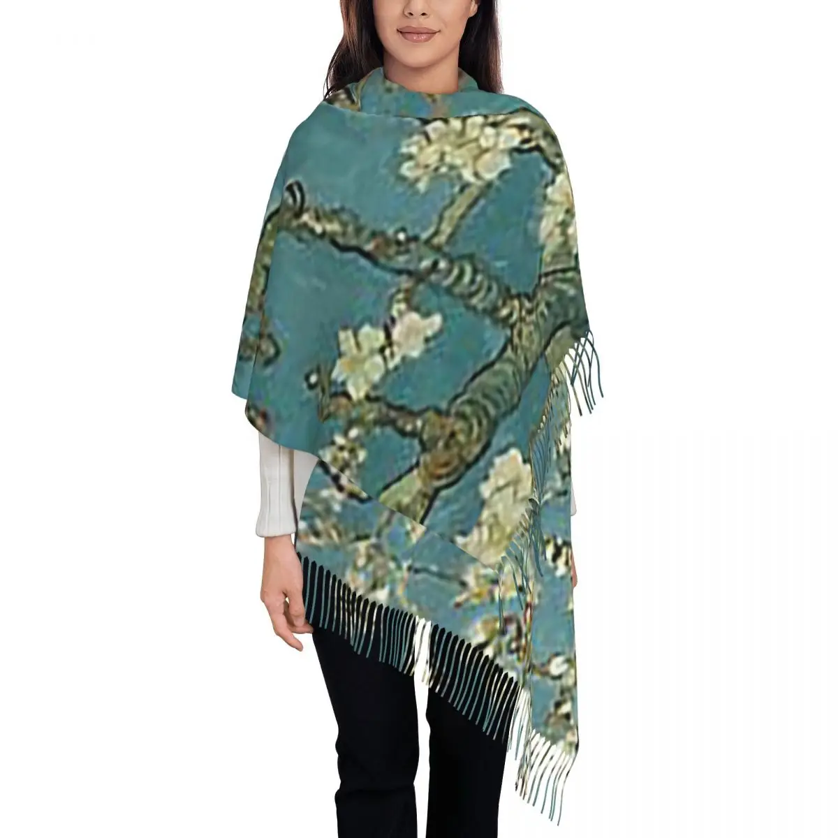 Almond Blossom - Vincent Van Gogh Scarf Tassel Scarves Women Soft Warm Shawls and Wraps Long Fall Winter Shawl Wrap