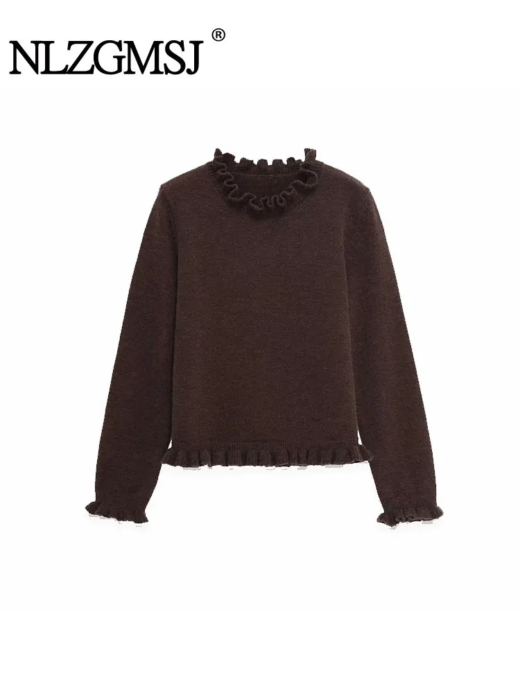 

NLZGMSJ винтажный повседневный женский свитер однотонный вязаный свитер с круглым вырезом и длинными рукавами новая мода 2025 осенне-зимний свитер топы