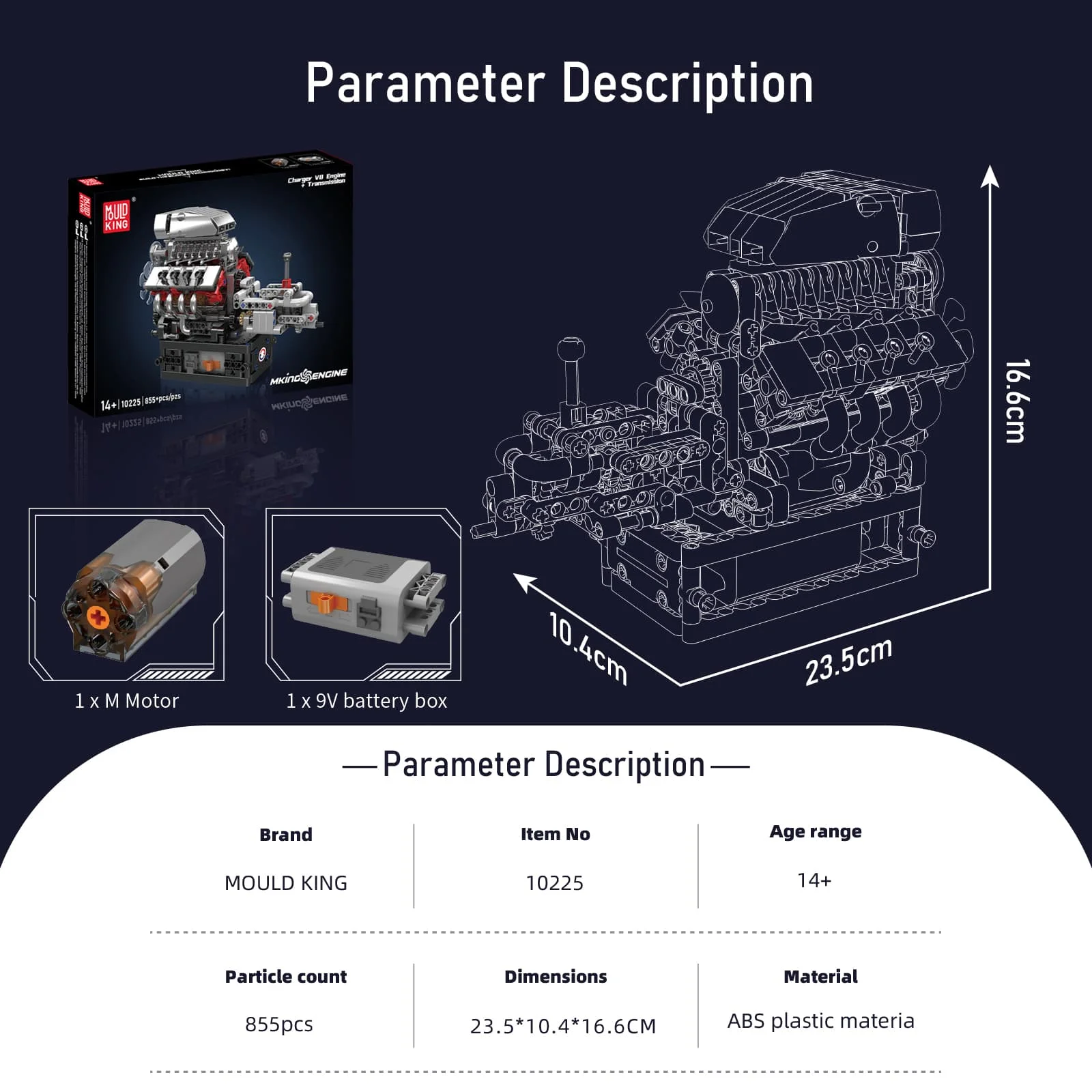 855 stücke Mold King 10225 NO.Dodge V8 Motor Modell Übertragung DIY Bausteine Teile Set Ziegel Montage Motor Ziegel Spielzeug geschenk