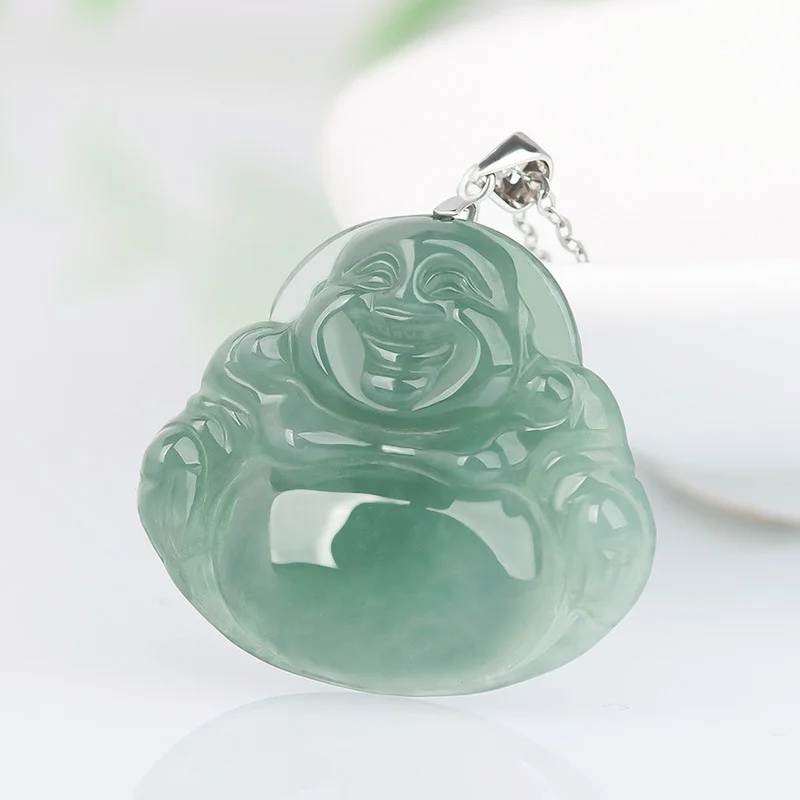 S925 Silver Jade Budda Pendant Natural Jade Jewelry 30mm Jadeite High Quality Buddhist Jewelry Adult Women For Mother Gift