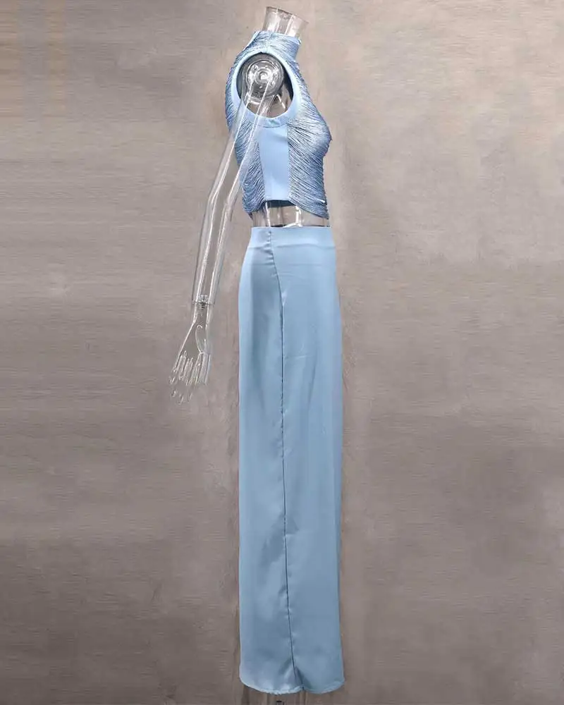Gacvga Satin Sexy Quasten Crop Tops Meerjungfrau Langer Rock Sets Elegante Damen Ärmellose Slim Tank Top Weste Sommer Party Damen-Set Sbf08759E47004Ae4B12385Ce867C03423
