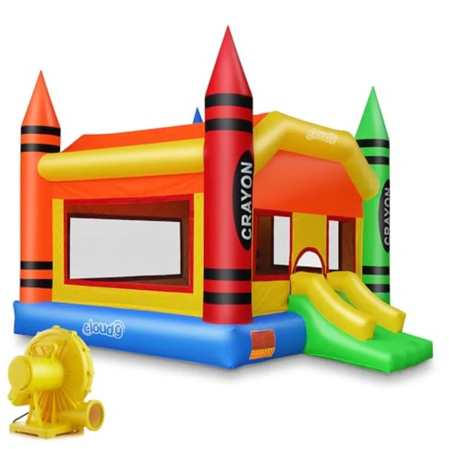 

Large Inflatable Bouncer with Slide for - Crayon Bounce House with Blower in Bright Colors for Outdoor Fun and Safe Play