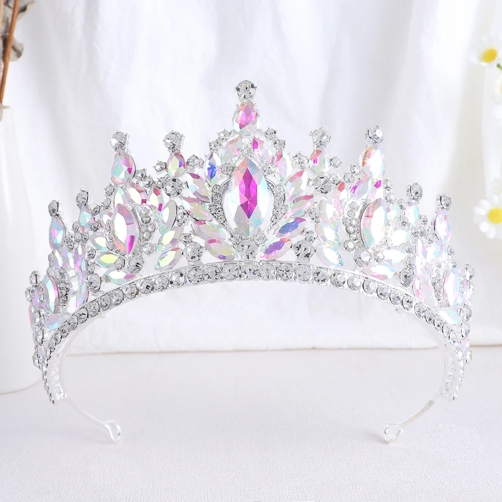 Korean Luxury Water Drop AB Color Crystal Bridal Tiara Crowns Rhinestone Diadem Veil Tiaras Wedding Hair Accessories Headpieces