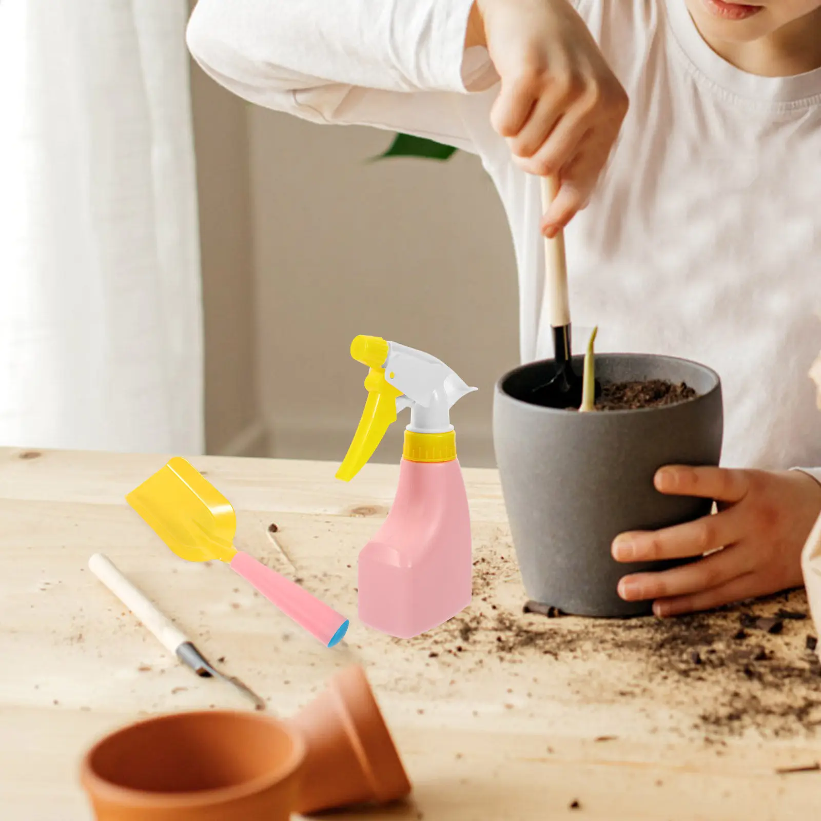 1Set Kids Gardening Tools Kit Compact Garden Shovel Rake Watering Can Apron Gloves Lightweight Sturdy Outdoor Digging and