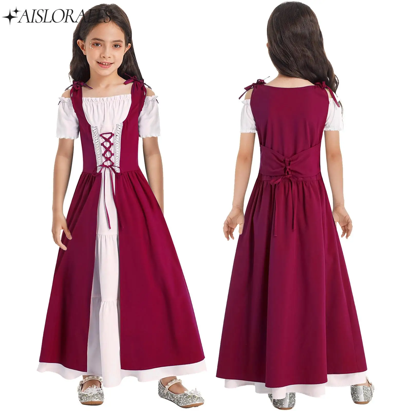 

Girls Historical Dress Medieval Renaissance Gown Costumes Victorian Maxi Dress Halloween Carnival Cosplay Performance Clothes
