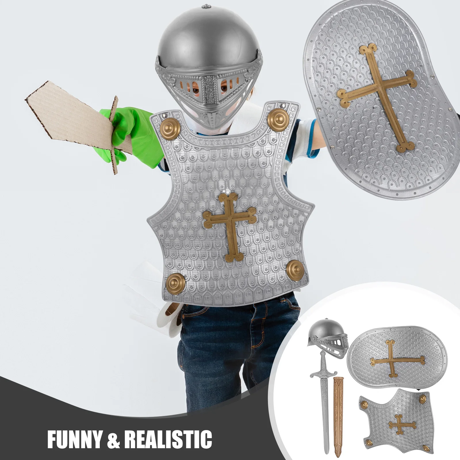 

1 set 1 Set Retro Shield Armor Set Plastic Play Shield Party Game Supplies Costume Props For 4-12 Years Old