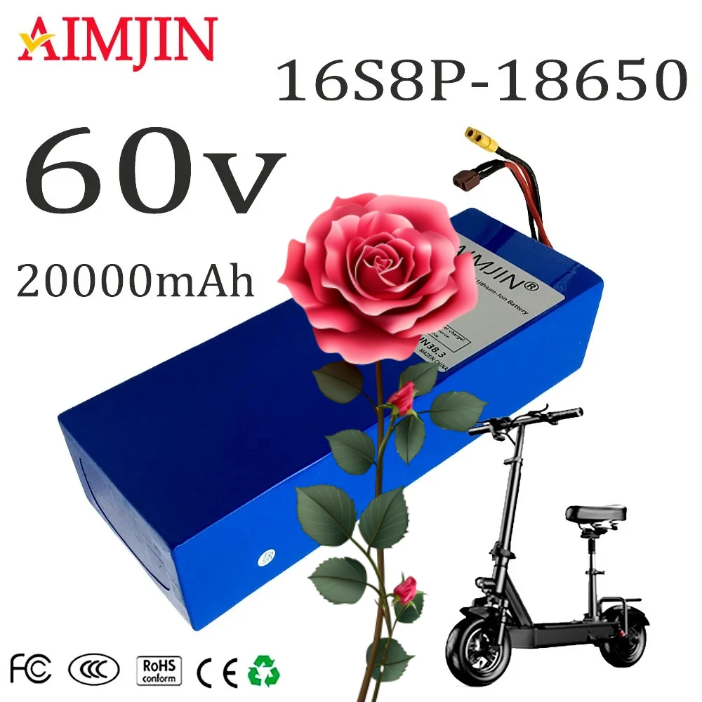 60V 20Ah With built-in BMS 16S5P lithium battery pack 2000W high-power for Motorcycle, scooter, Bicycle MotorReplace battery