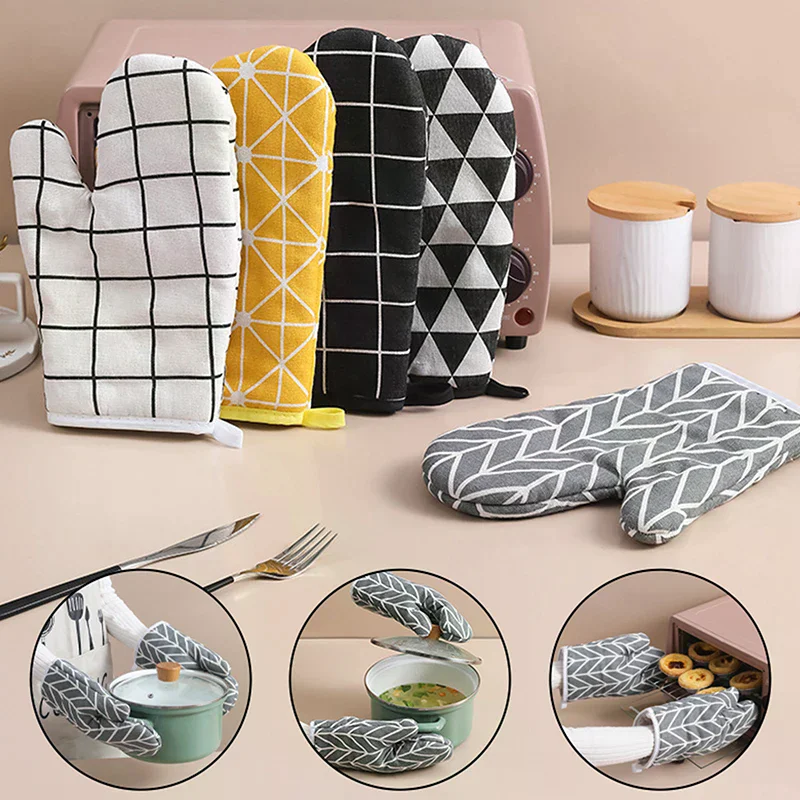 Oven Baking Gloves Oven Mitts Microwave Oven Gloves High-temperature Resistant Cotton Linen Gloves Kitchen Baking Tools - zdjęcie 1