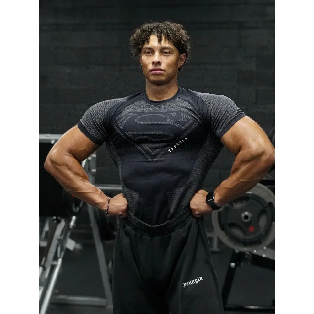 Camiseta deportiva con estampado 3D para hombre, traje de fitness, transpirable, de secado rápido, para gimnasio de verano, ocio diario al aire libre, camiseta de manga corta con tiburón