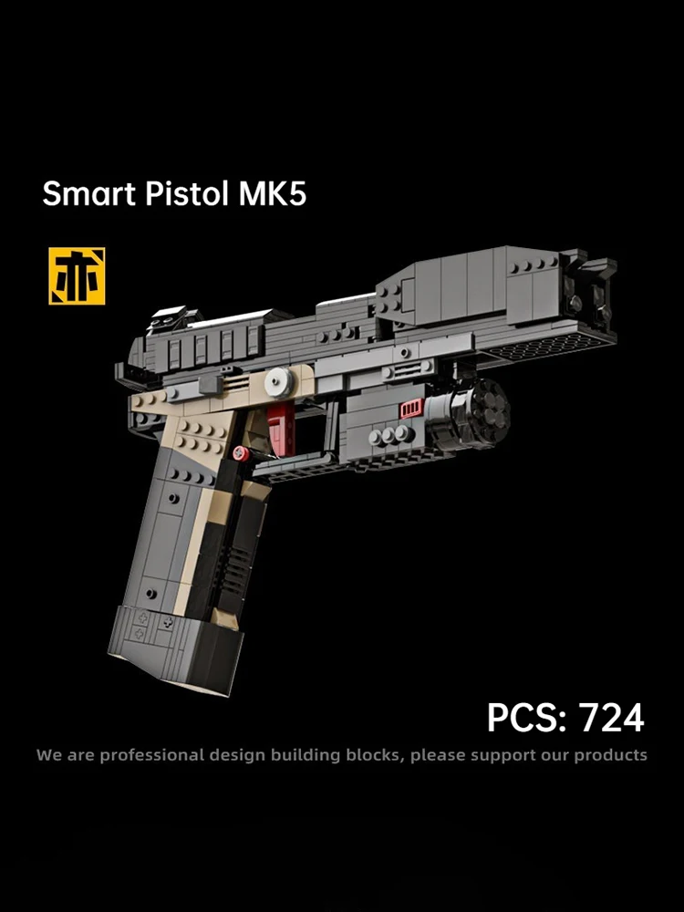724PCS Smart Pistol MK5 Bouwstenen Emissibility Met Bullet Monteren Gun Bricks Wapen Speelgoed Cadeau Voor Militaire Fan - afbeelding 2