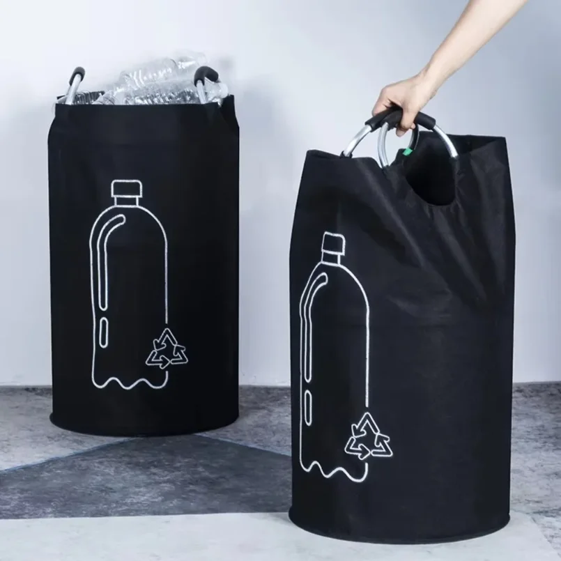 82L Empty Bottle Storage Basket With Aluminum Handle Folding Wastewater Bottle Collector Bag Large Capacity Garbage Bin
