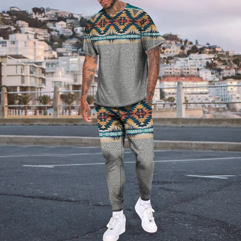 Summer Men's 2-piece Sports Suit 3D Printed Casual Trend Oversized Clothing Sports Clothing Suit Short Sleeve T-shirt Trousers