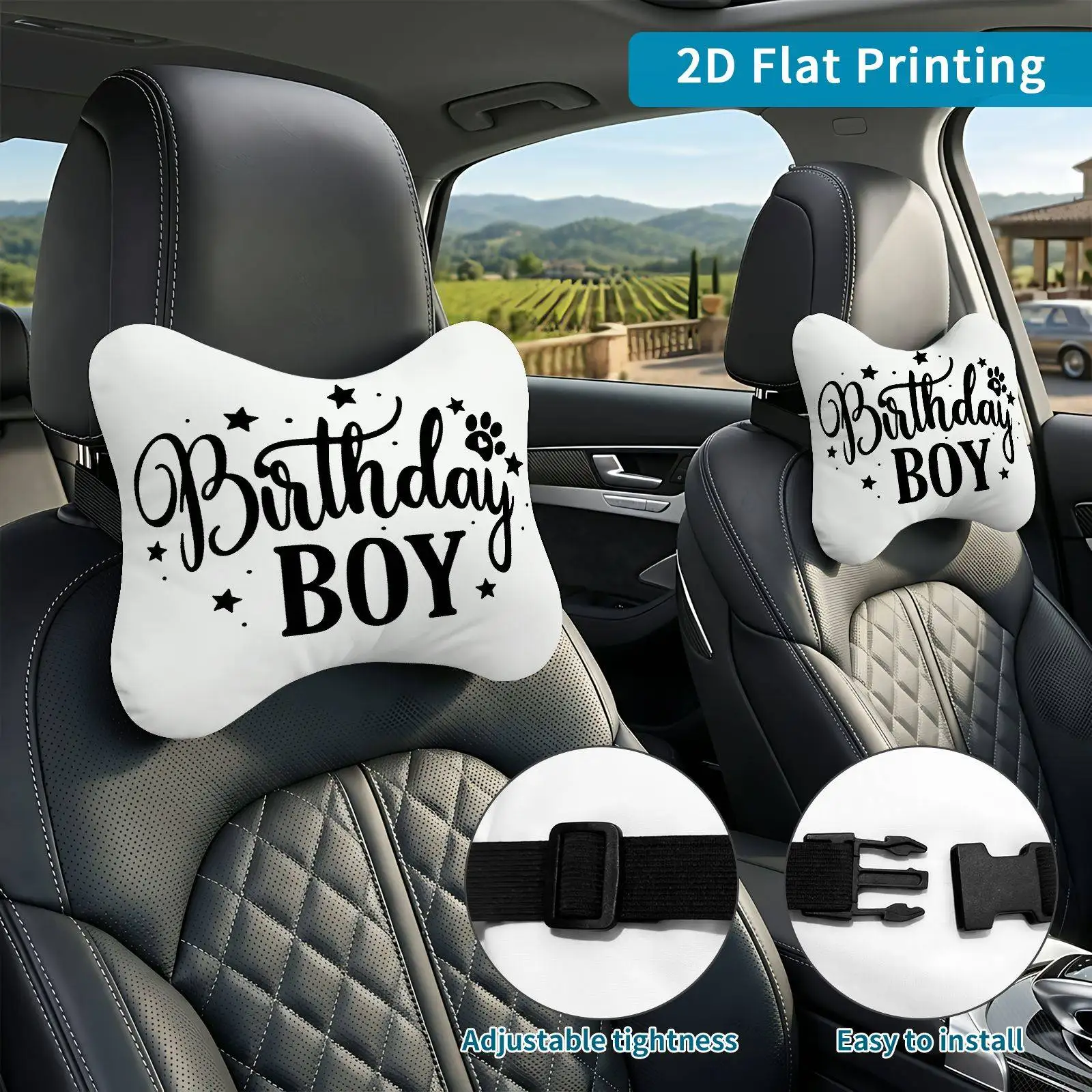 2pcs Birthday Stars Gift Car Seat Headrest, Neck Support Cushion, Suitable For All Seasons Of Car Additions, Comfort Theme, Trav