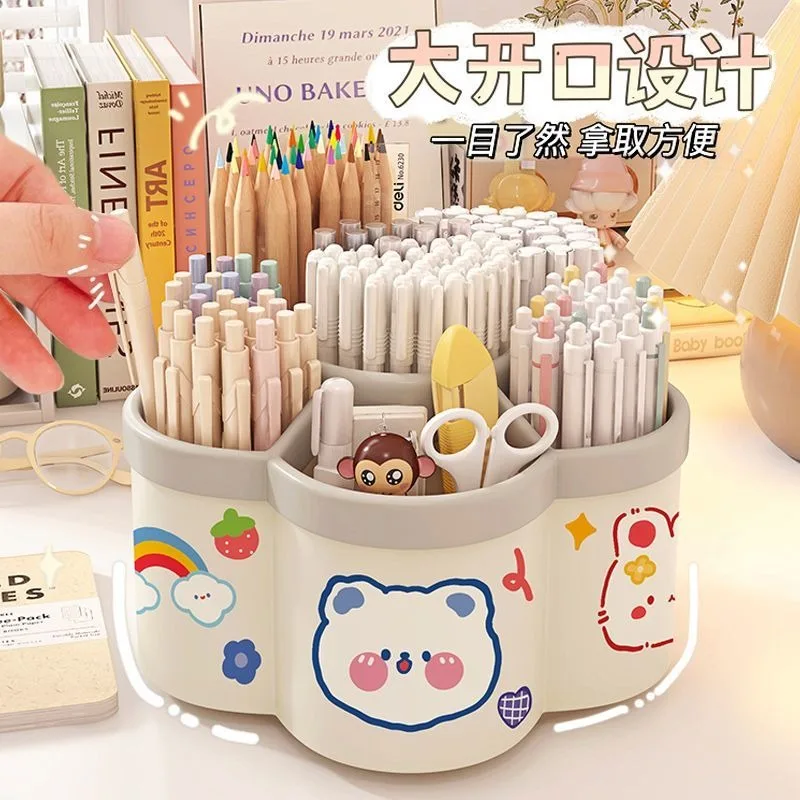 Rotating pen holder - multi-functional, large capacity, office circular writing tools, angled insertion pen, children's version