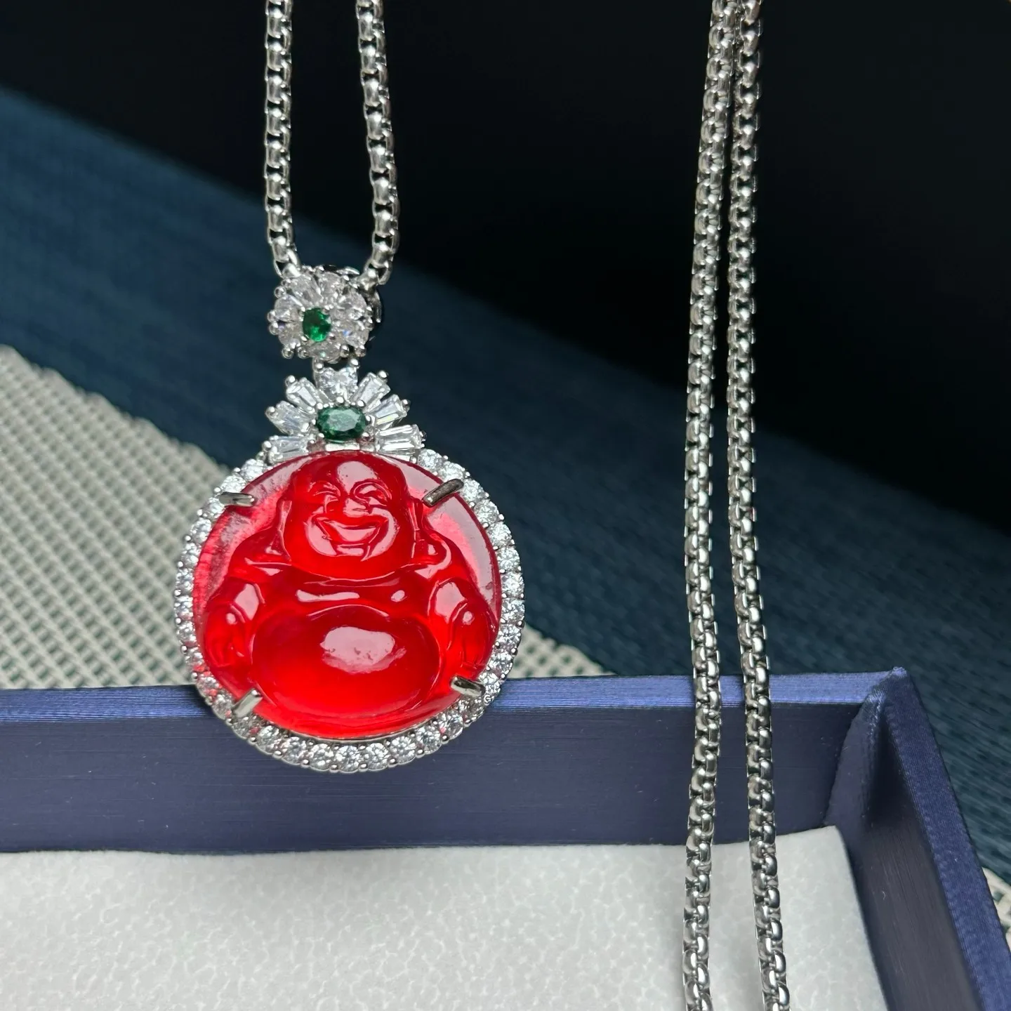 inlay Nature ice red Burmese Jade Jadeite Carved Buddha lucky Pendant&Necklaces