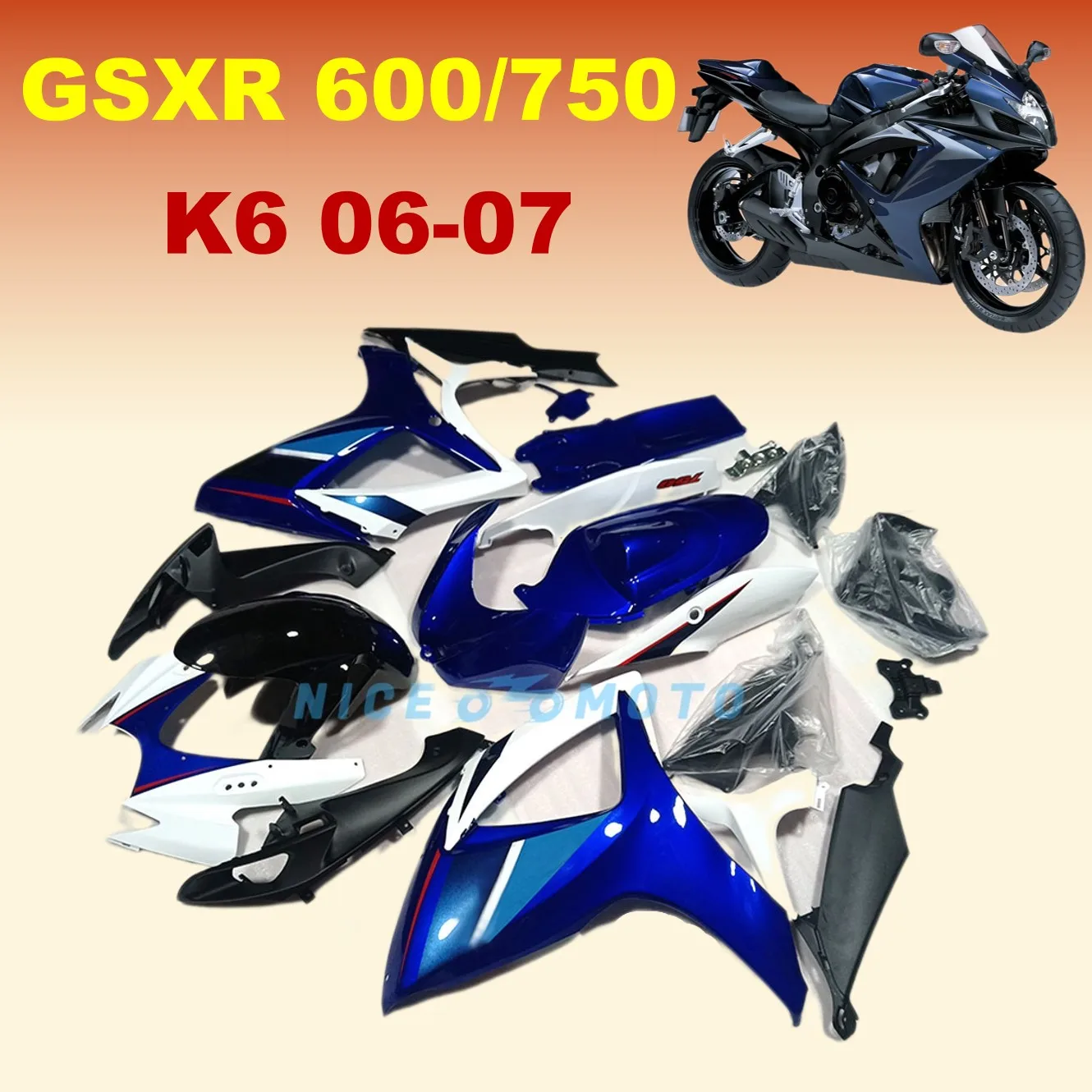 Fit for Suzuki GSXR600 K6 2006 2007 GSX-R 600 GSXR750 06 07 ABS Injection Fairing Kit Panel Set Blue White