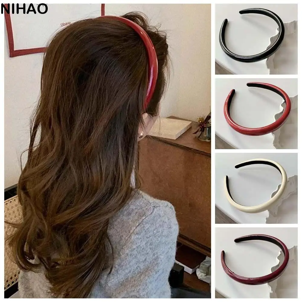 Cute Korean Style PU Hair Band Fashion Brand Hair Wear Retro Color Hair Hoop Head Wear Hair Clip Wide Headband Girls