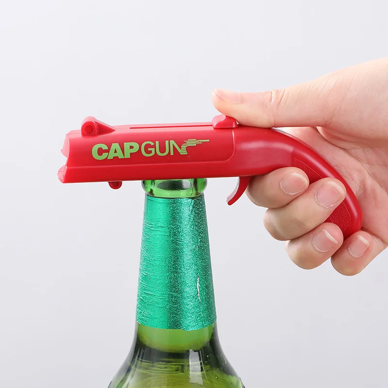 Portable Creative Flying Cap Launcher Bottle Beer Opener Bar Tool Drink Opening Gun Shaped Bottle Lids Shooter