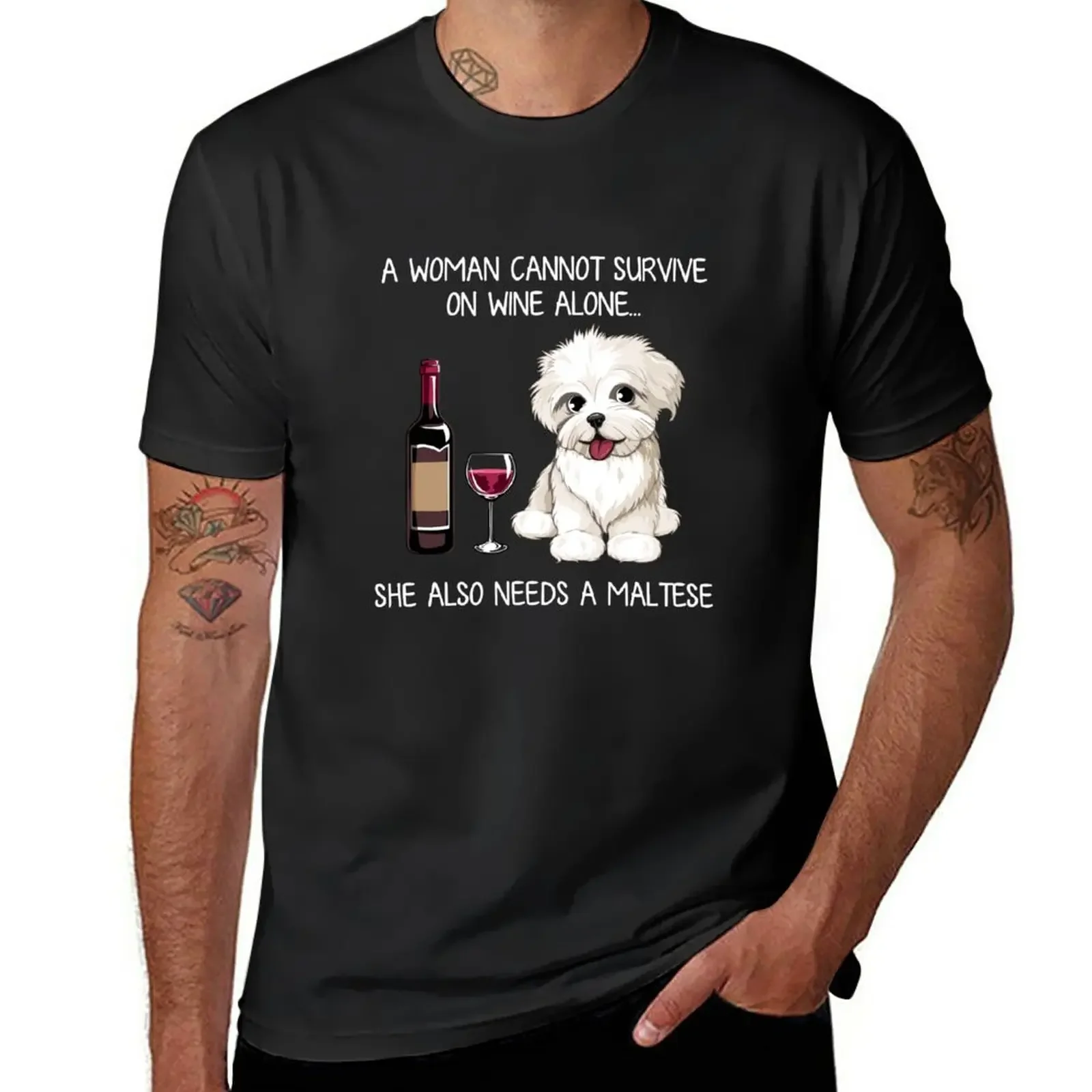 

Maltese and wine Funny dog T-Shirt sports fans boys whites heavyweights mens t shirts pack