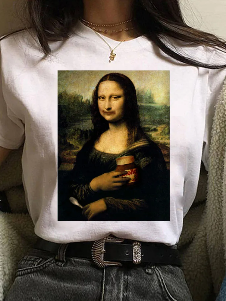 Summer Fashion Women Tshirt Casual Funny White Mona Lisa T Shirt Women Tee Shirts Short Sleeve Female T-shirt Tumblr Cute Tshir