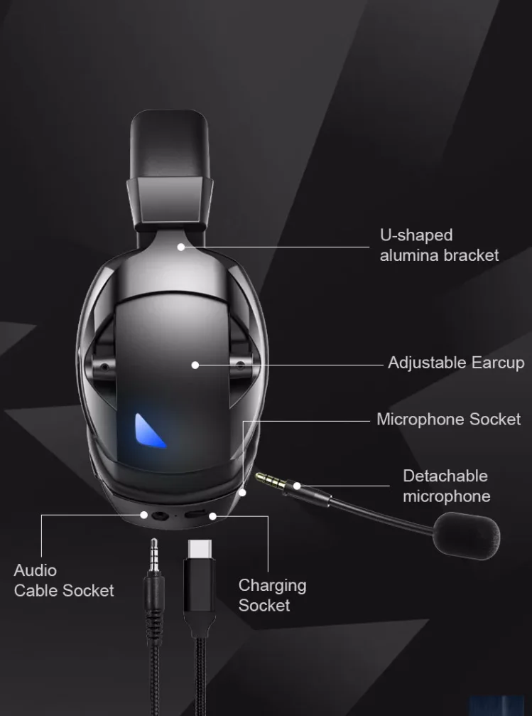 Gamer Wired Wireless RGB Gaming Headset With Microphone Custom Logo Boys Noise Cancel Over Ear Headband PC 2.4g Headphone