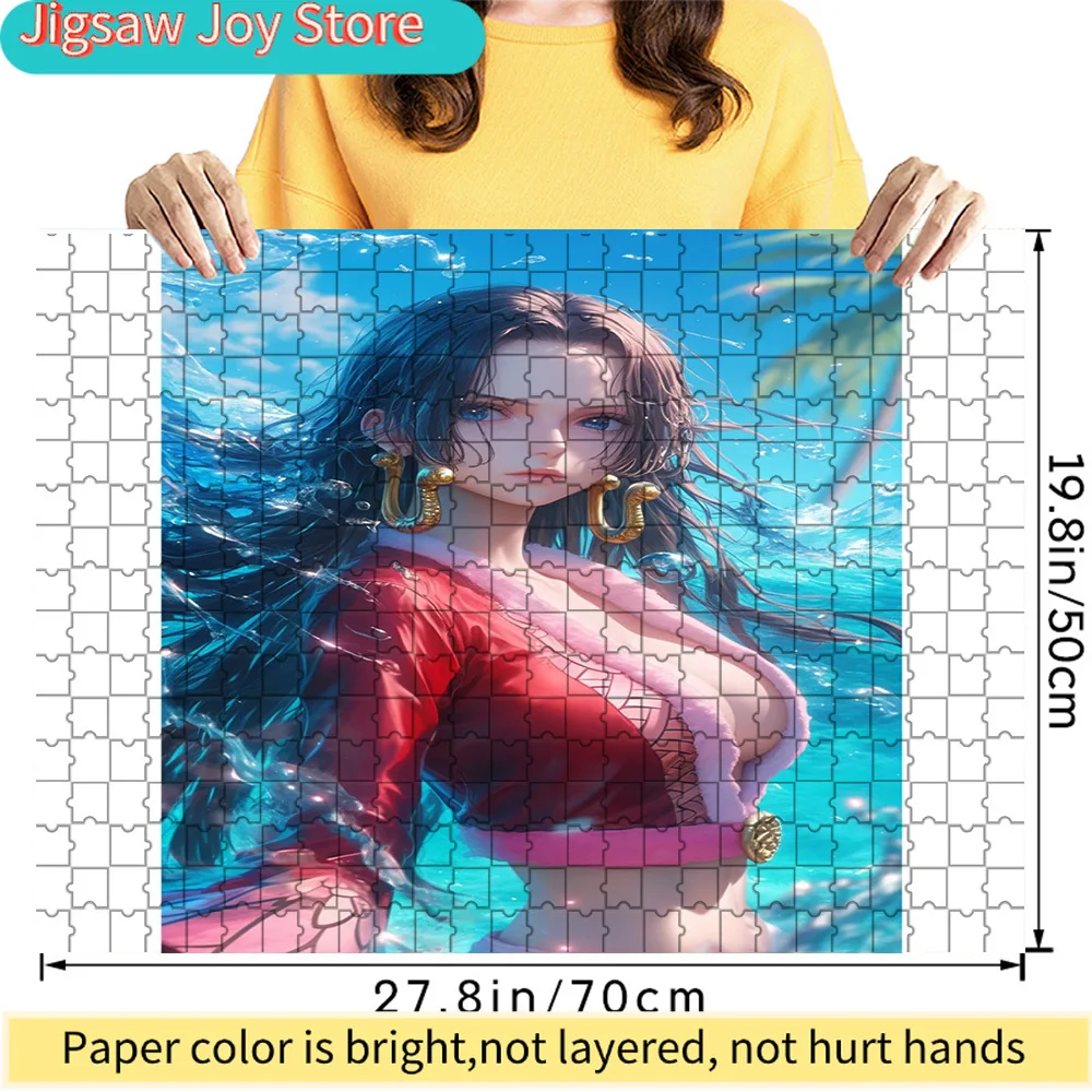 

One Piece Boa Hancock Long Black Hair Red Outfit Pink Trim Tropical Water Scene Art Paper Jigsaw Puzzle, Pirate Empress Characte