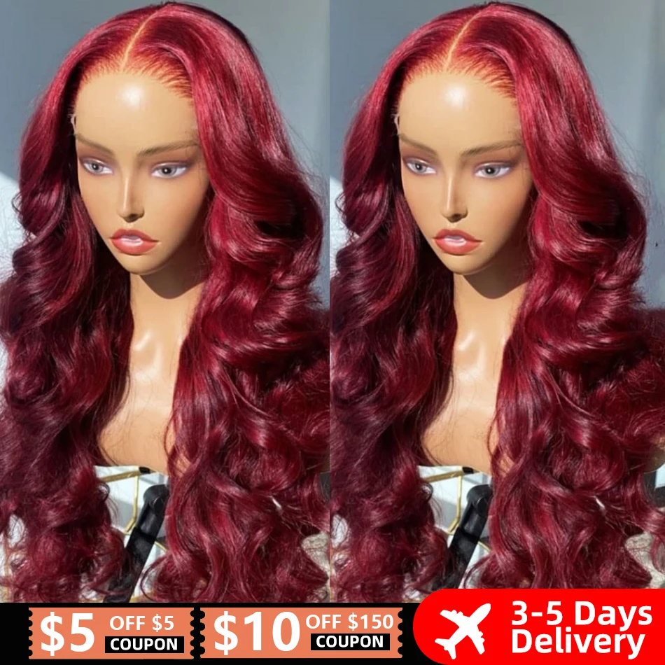 

13x4 99J Burgundy Lace Front Human Hair Wigs For Women Brazilian Body Wave Red Hair Lace Wigs HD Lace Frontal Wigs Remy Plucked