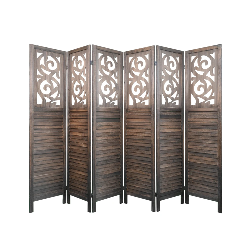 6 Panel Dividers 6FT Carved Wood Room Divider Partition Dividers Wall Wooden Carved Folding Privacy Screens Foldable Panel Wall