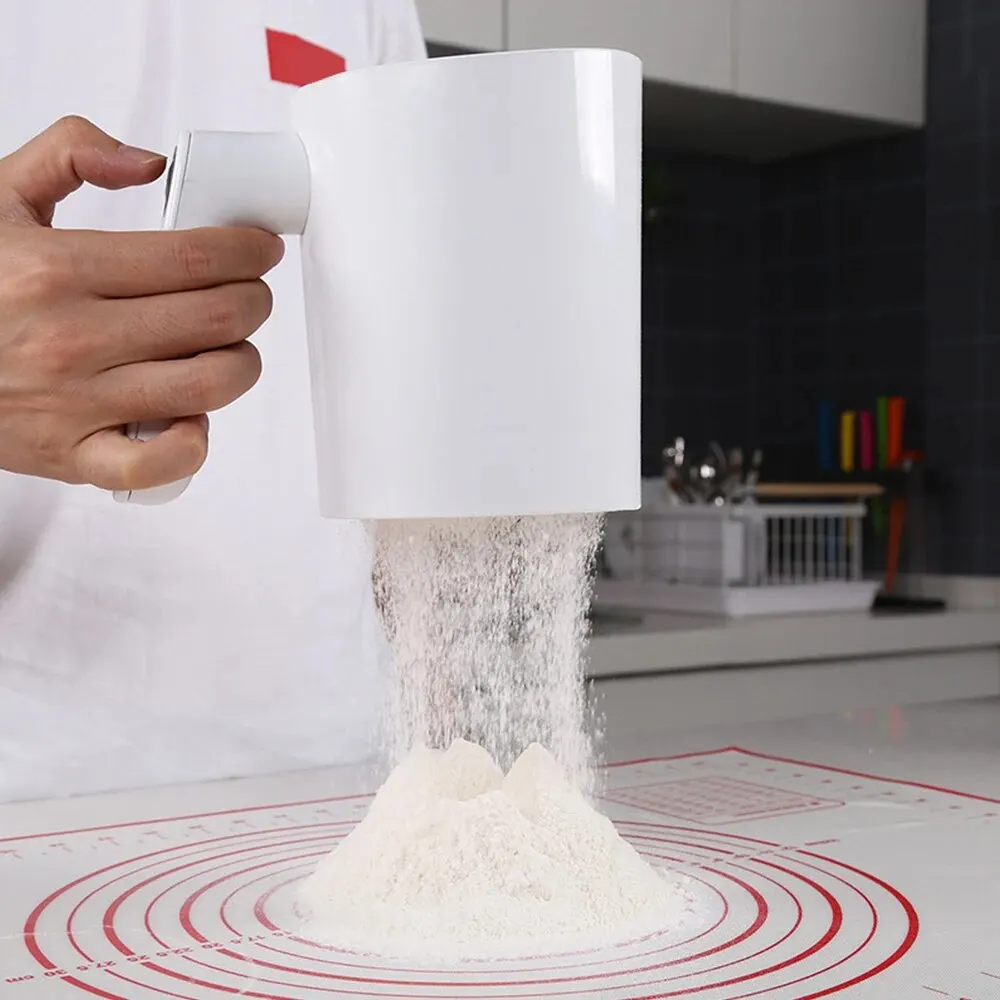 Kitchen Pastry Cake Tool Icing Sugar Powder Flour Sifter Screen Cup Shaped Stainless Steel Handheld 1Liter Electric Flour Sieve