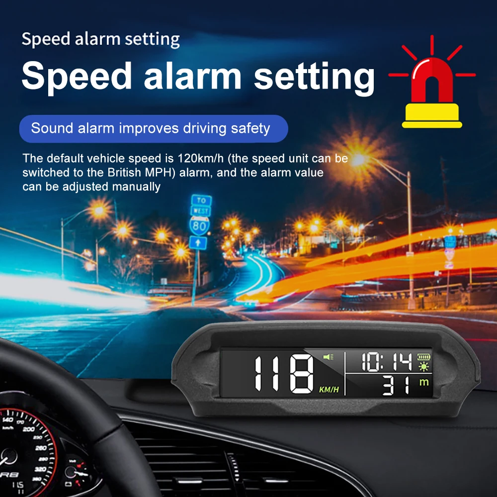 Solar Charging Wireless Gps Hud Display Mph KM/H Speedometer Time/Speed/Temperature/Altitude Head Up Display Car Clock