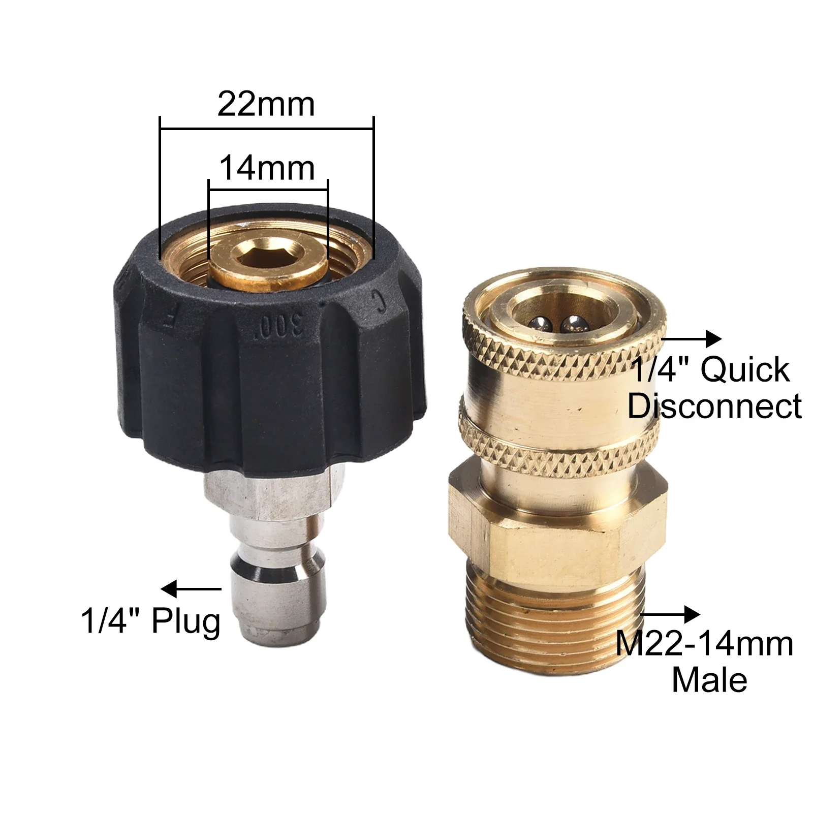 Replacement Useful Washer Adapter Pressure Washer Adapter 14mm 15mm 5000 PSI To 1/4“ 3/8“ Accessory For Spray Tool