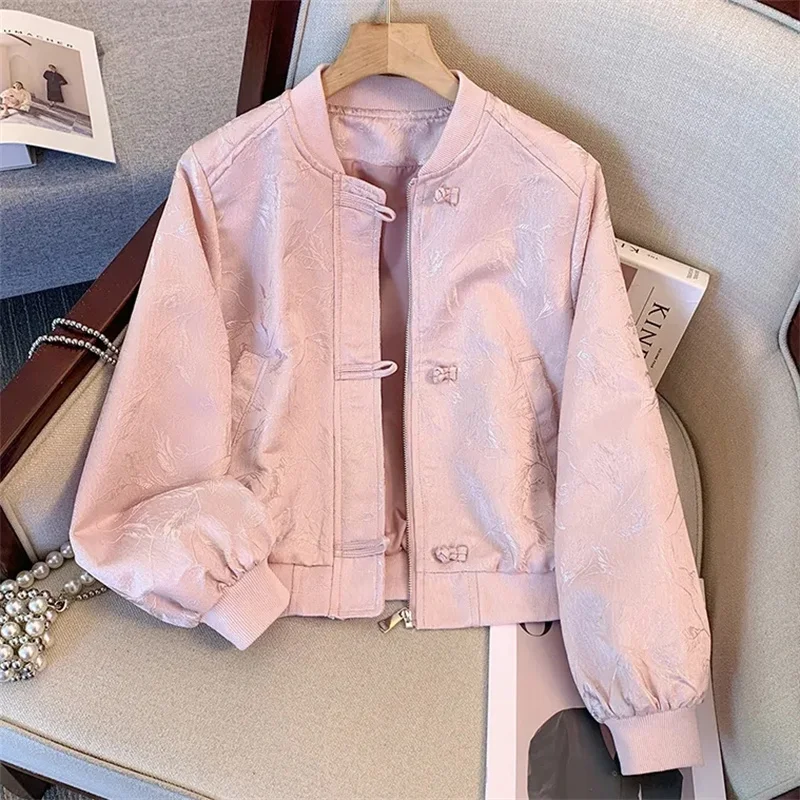 2024 Women Xiaoxiangfeng Button Up Outerwear Spring Autumn Ladies Short Top Jacket Retro Female Solid Color Baseball Jacket Coat