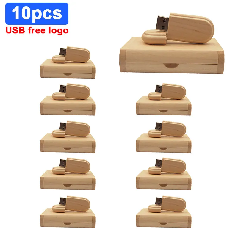 

10pcs/lot Free Custom LOGO Maple Wooden Box USB 2.0 Flash Drive 16GB 32GB 64GB 128GB Gifts Pen Drives Wedding Photography U Disk