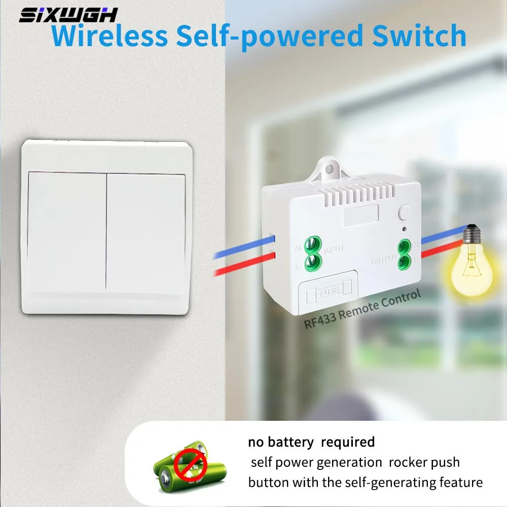 

Battery free long-lasting waterproof self generating wireless switch with 1/2 post high gloss and dynamic touch control