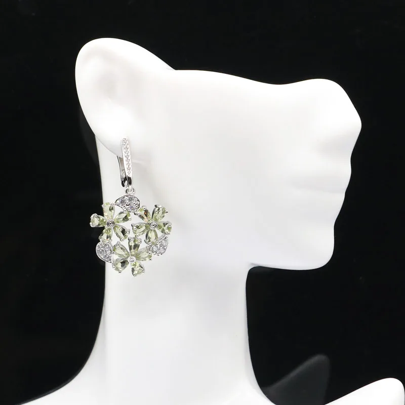 40x22mm Eye Catching Flowers Shape Green Amethyst Pink Kunzite White CZ Woman's Wedding Silver Pendant