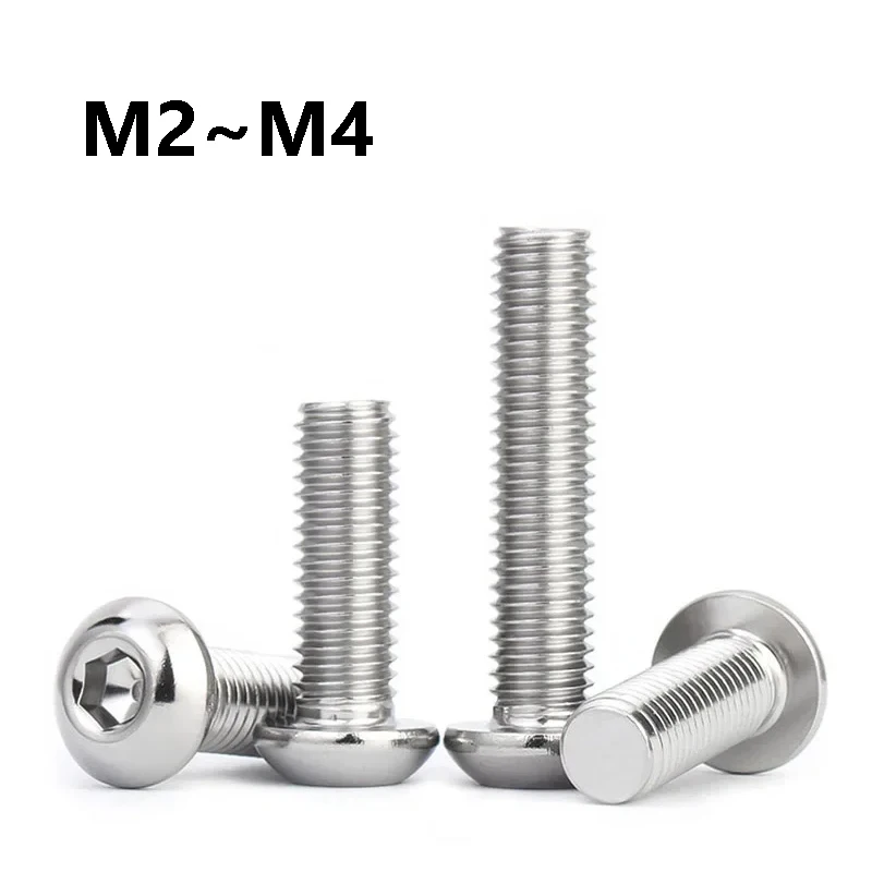 M2 M2.5 M3 M4 Round Head Hexagon Socket Screw Bolts 304 Stainless Steel Hex Socket Button Head Screws