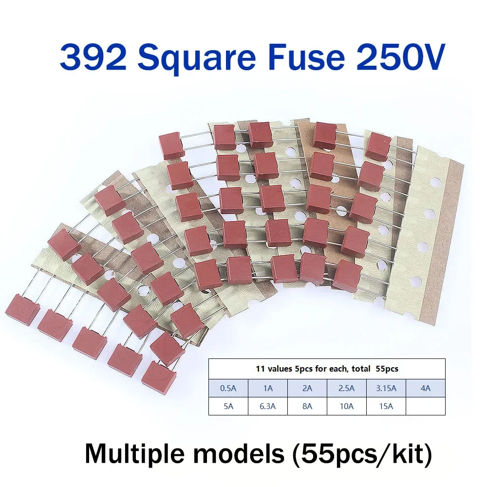 20/55PCS 392 Square Fuse 2A 1A 3.15A 4A 5A 6.3A Fuse 250V Plastic Fuse T2A LCD TV Power Board Commonly Used Fuses Slow Blow