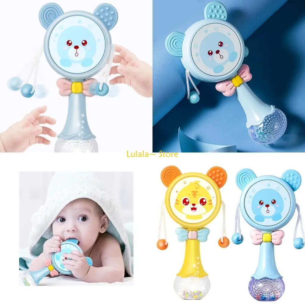 Y4QA Baby Musical Rattle Drum Toy Ring Lovely Electric Toy com som embutido Infantic Teether Grab Leangrem Toy
