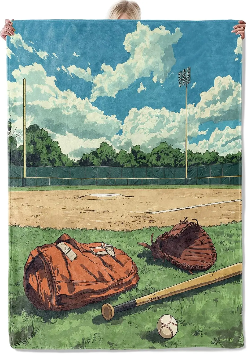 Baseball Field Throw Blanket Gifts for Women Adults Girls, Soft Fuzzy Warm Cozy Flannel Blankets for Bedroom, Travel,