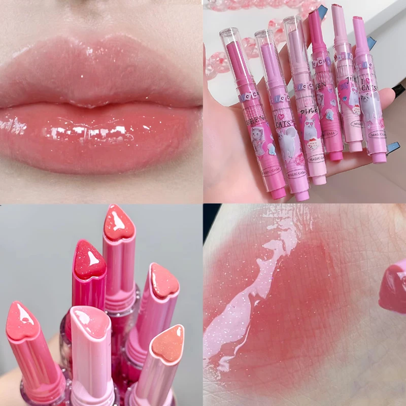 Heart-shaped Glitter Mirror Lipstick Makeup Water Light Jelly Solid Lip Gloss Non-stick Cup Moisturizing Lip Tint Lips Cosmetics