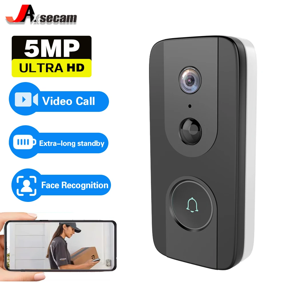 

5MP WiFi Video Doorbell Ultra HD Camera Smart Door bell Outdoor Battery Powered Security Video Intercom Free Storage Playback