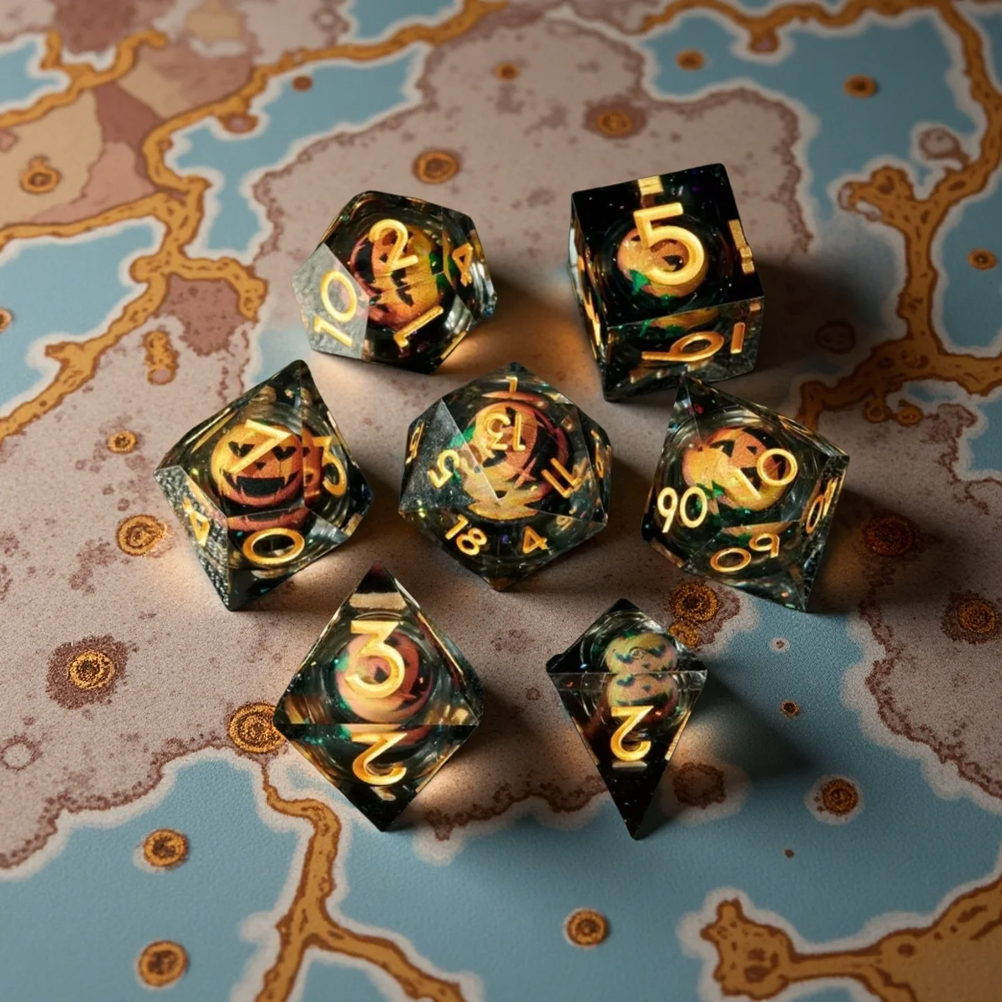 

2025 Pumpkin Dices Resin Cat Dices set for Dungeons and Dragons DND Game RPG Dice Role Playing games Polyhedral Resin Cube Dice