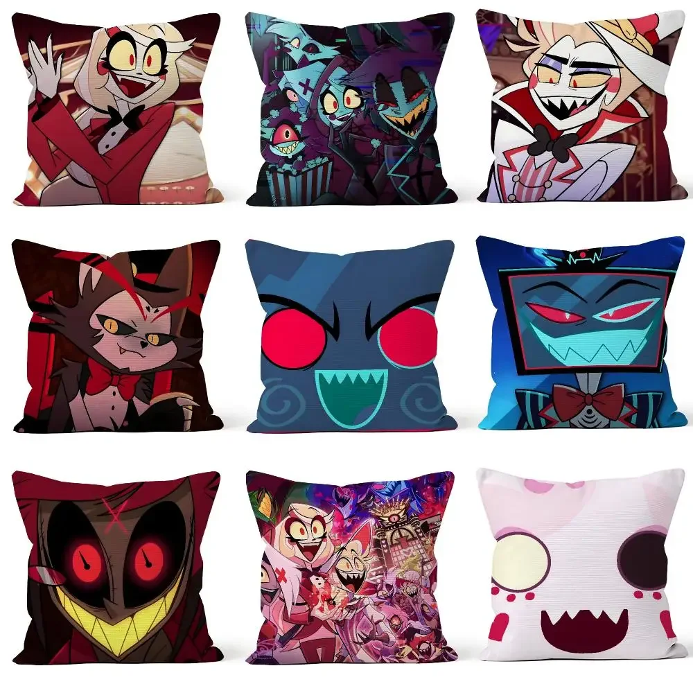 Cartoon Hazbin Hotel Alastor Radio Demon Cushion Cover Throw Pillow Soft Short Plush Cozy Durable For Sofa Bedroom Home Decor