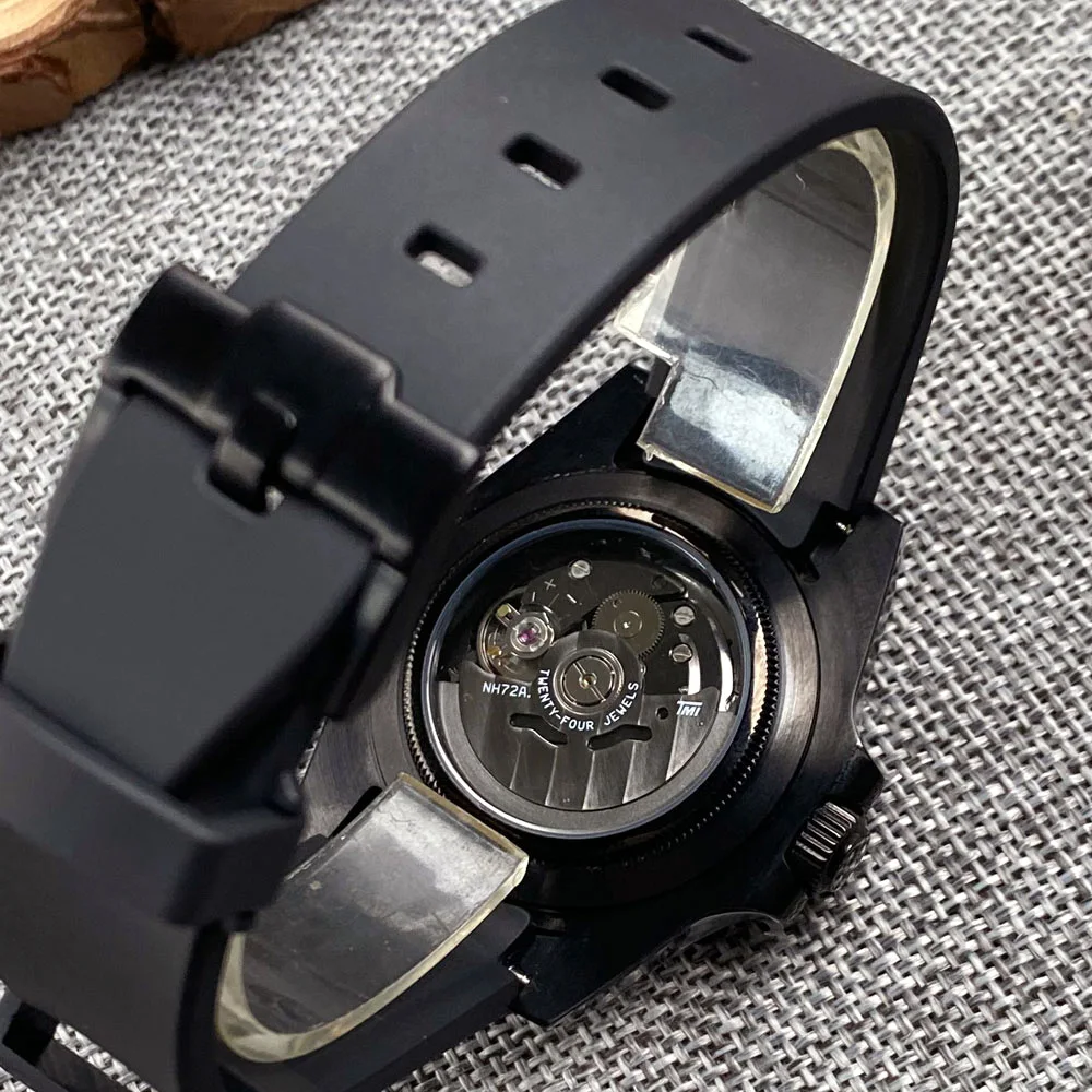 Tandorio Skeleton Dial 20ATM Black PVD Case 40MM Automatic NH72A Mechanical Men Watch Sapphire Glass Rubber Strap