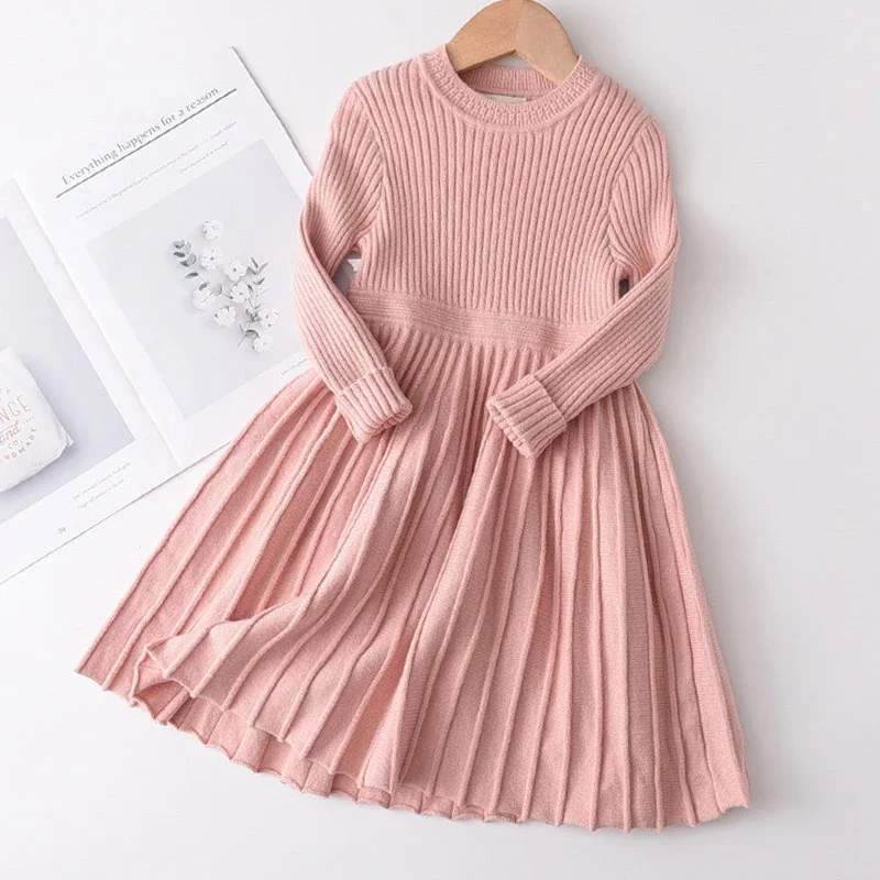 

Girls Casual Dress New Fashion Christmas Party Dresses Princess Cute Outfits Sweater Knitted Vestidos 2-6Y