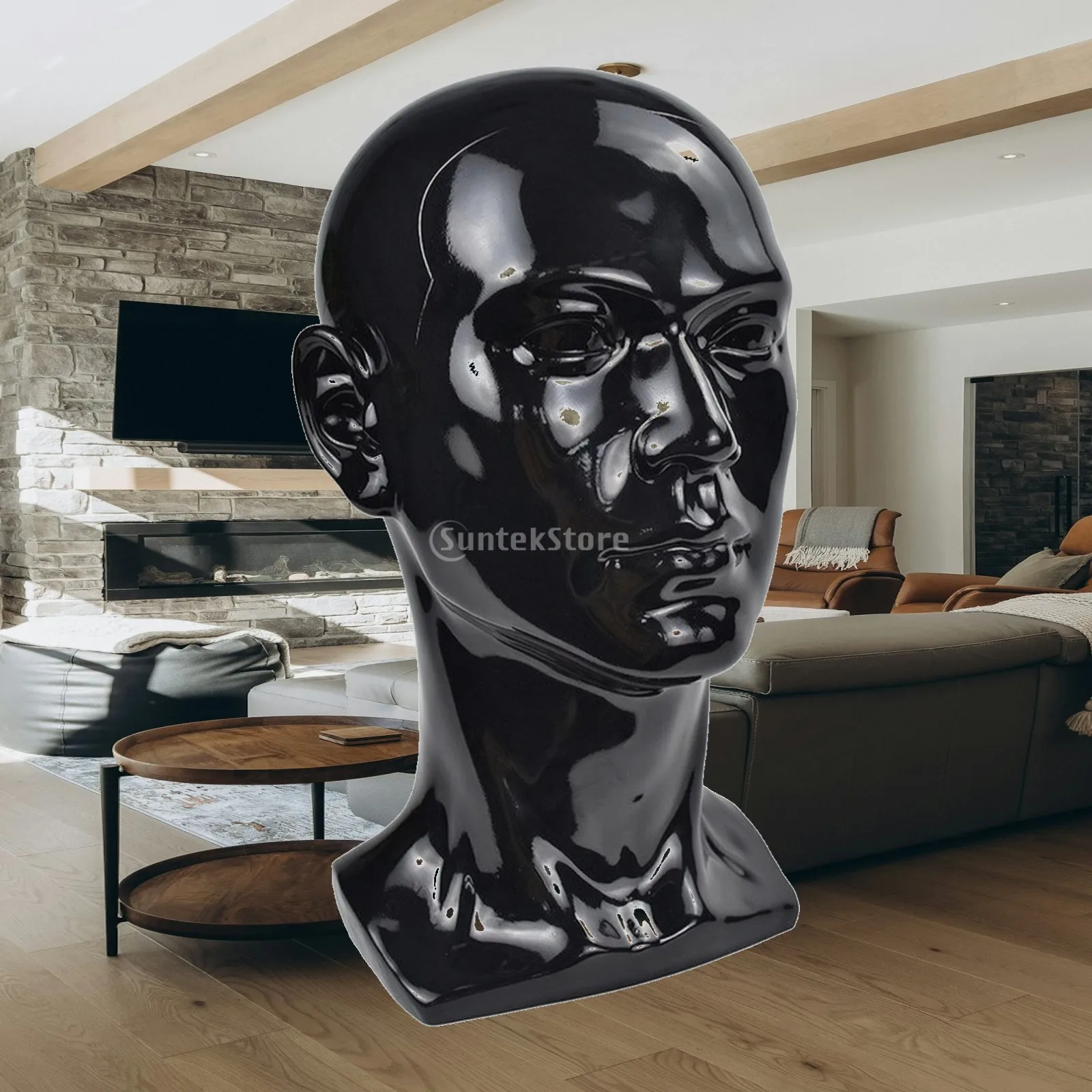 Bald Mannequin Head with Base Wipe-Clean PVC Mannequin Head with Shoulders Realistic Sturdy for Styling Practice, Photography
