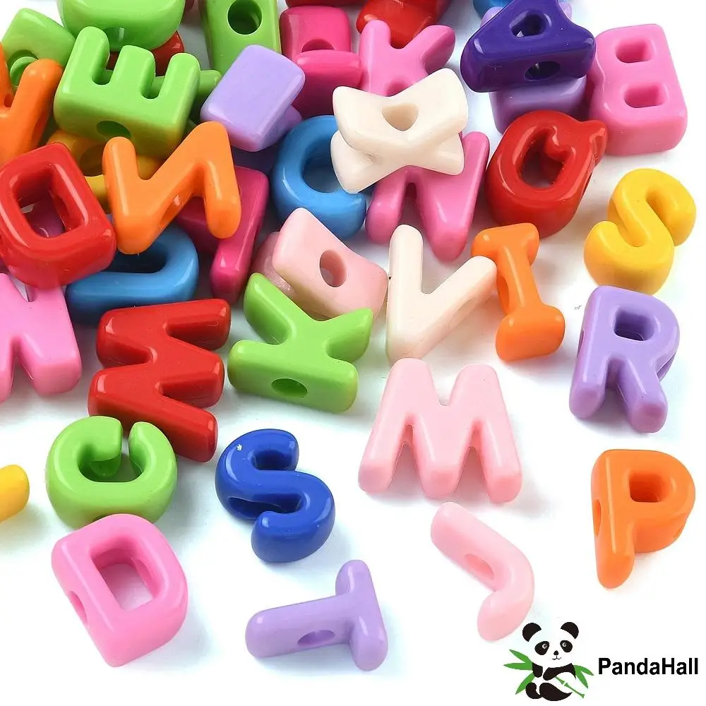 PandaHall 160pcs Random Mixed Opaque Acrylic European Letter Beads Large Hole for Name Necklace Friendship Jewelry Making